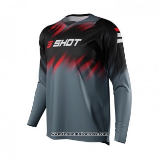 2021 Shot Motocross Cyclisme Maillot Manches Longues Noir Gris Rouge