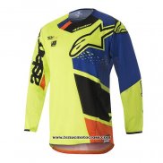 2020 Motocross Cyclisme Maillot Alpinestars Manches Longues Bleu Jaune