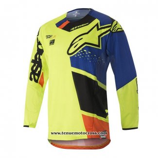 2020 Motocross Cyclisme Maillot Alpinestars Manches Longues Bleu Jaune