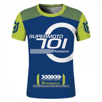 2020 Motocross Cyclisme T Shirt Huaqvarna Manches Courtes Bleu Vert