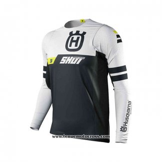 2021 Shot Motocross Cyclisme Maillot Manches Longues Blanc Noir