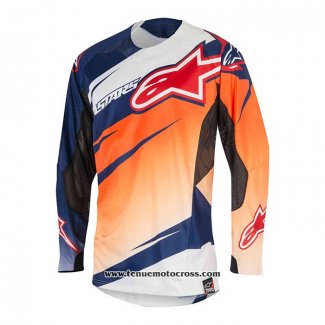 2020 Motocross Cyclisme Maillot Alpinestars Manches Longues Bleu Orange