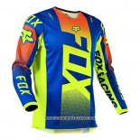 2020 Motocross Cyclisme Maillot FOX Manches Longues Bleu Jaune