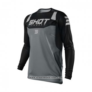 2021 Shot Motocross Cyclisme Maillot Manches Longues Gris Noir