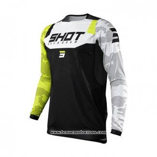 2021 Shot Motocross Cyclisme Maillot Manches Longues Noir Jaune