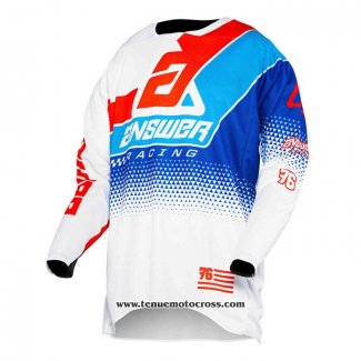 2020 Motocross Cyclisme Maillot Answer Manches Longues Blanc Bleu