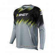 2021 Shot Motocross Cyclisme Maillot Manches Longues Noir Gris Jaune