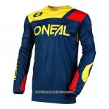 2020 Motocross Cyclisme Maillot Oneal Manches Longues Fonce Bleu Jaune