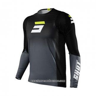 2021 Shot Motocross Cyclisme Maillot Manches Longues Noir Gris