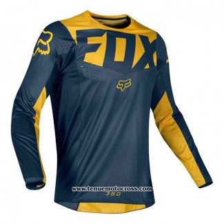 2020 Motocross Cyclisme Maillot FOX Manches Longues Fonce Bleu Jaune