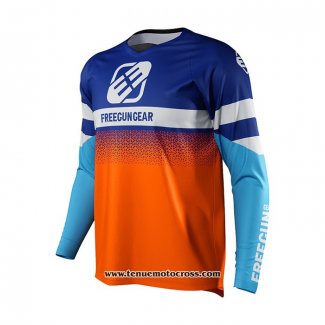 2021 Freegun Motocross Cyclisme Maillot Manches Longues Bleu Orange