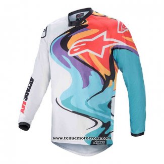 2020 Motocross Cyclisme Maillot Alpinestars Manches Longues Orange Blu Blanc