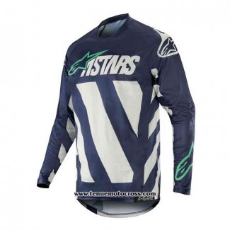 2020 Motocross Cyclisme Maillot Alpinestars Manches Longues Bleu Blanc