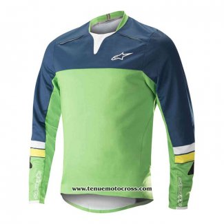 2020 Motocross Cyclisme Maillot Alpinestars Manches Longues Vert Bleu