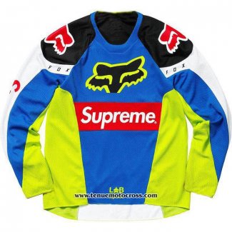 2020 Motocross Cyclisme Maillot FOX Manches Longues Bleu Jaune