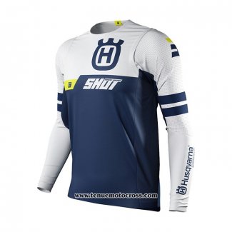 2021 Shot Motocross Cyclisme Maillot Manches Longues Blanc Bleu